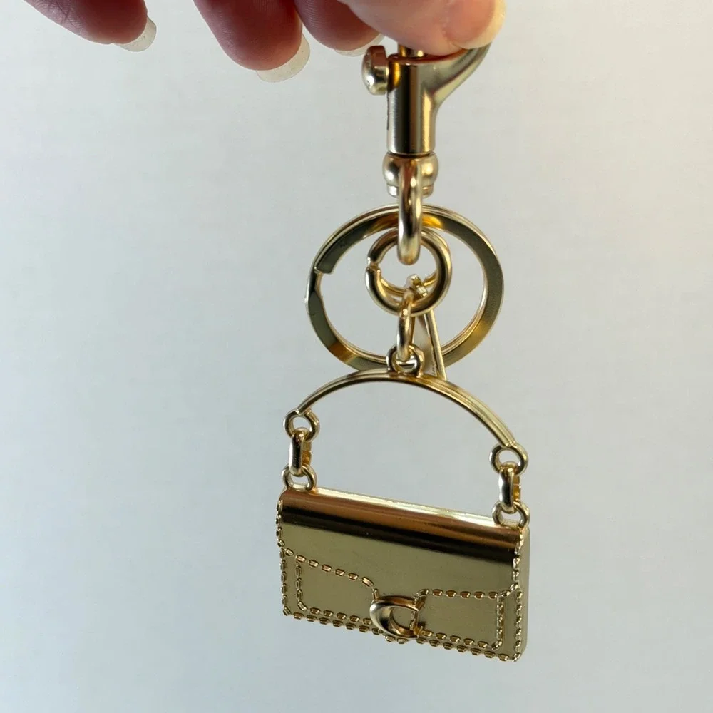 Coach Mini Tabby Bag Keychain Charm Gold Metal Logo Key Fob Box - Picture 4 of 9